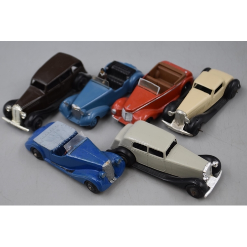 100 - A Selection of Six Die Cast Play Worn Dinky Cars. Includes Alvis, Sunbeam-Talbot and More.