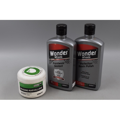 605 - Wonder Wheels Resin Polish and Paintwork Sealant and a tub of Valet Pro Car Wax