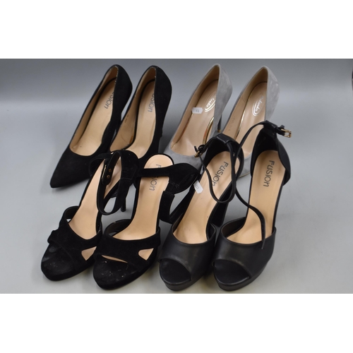 619 - Four Pairs of Ladies Designer High Heeled Shoes (All Size 8). Includes Fusion and Mulanka.