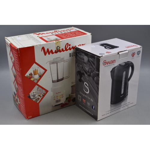 624 - New Swan jug kettle in Box and a used Moulinex Blender 2