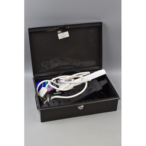 597 - A Selection of Three Extension Cables (Power on), In Metal Box (AF). With Two Tealights and Spray St... 