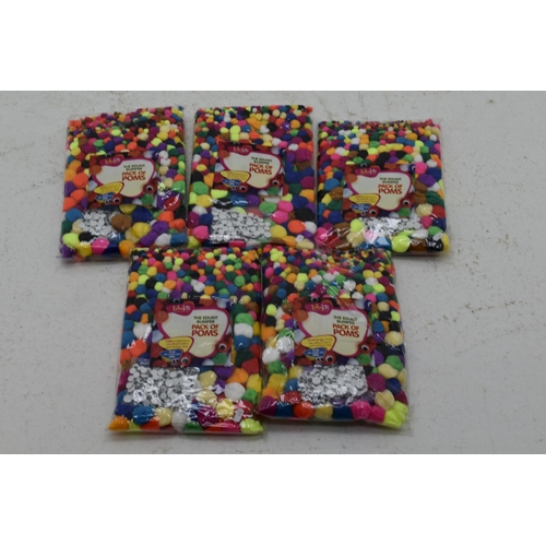 632 - Five Bags of Edukit Pompons with Wiggle eyes (1000 per Bag)