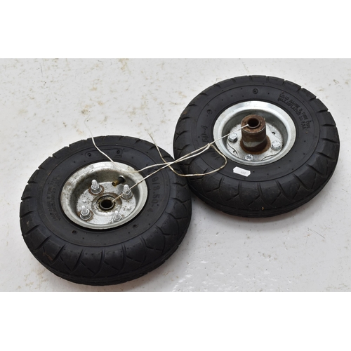 661 - Pair of 4.10 / 3.5 -4 Sack Truck Wheels (Require Inner Tubes)