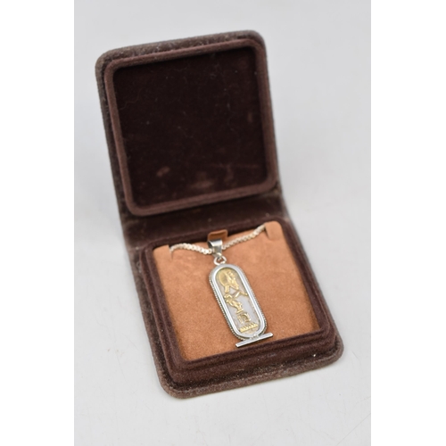 14 - Hallmarked Egyptian Silver Cartouche Pendant Necklace complete with Presentation Box