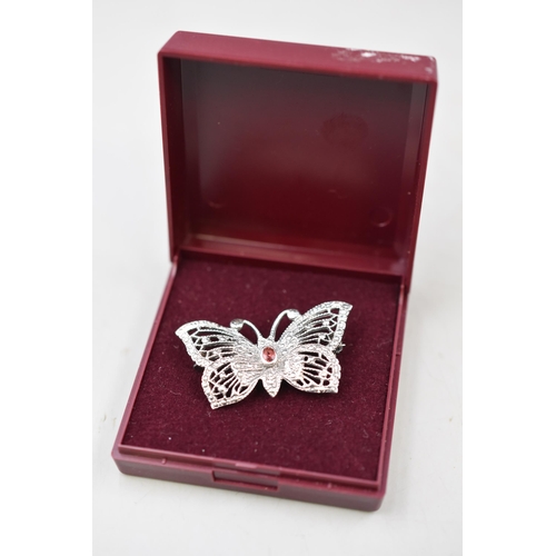 37 - Silver 925 Butterfly Brooch Complete with Presentation Box