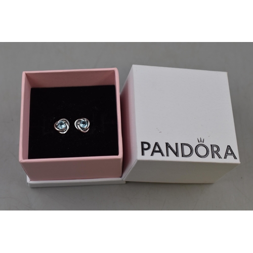 44 - Pair of Blue Stoned Pandora Stud Earrings (Marked S925 Ale). Complete in Presentation Box. (Butterfl... 