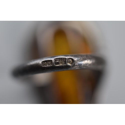 46 - Vintage Silver Amber Stoned Ring Complete with Presentation Box