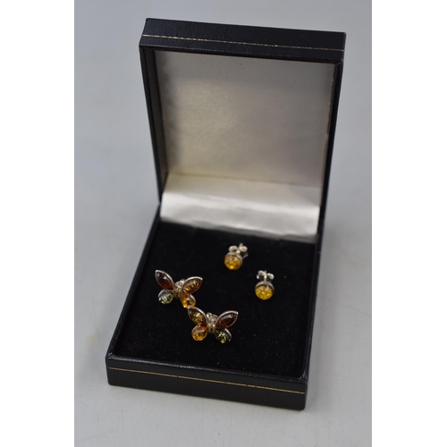 72 - Two pairs of Silver 925 Amber Stoned Earrings