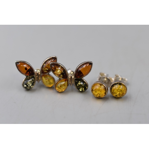 72 - Two pairs of Silver 925 Amber Stoned Earrings