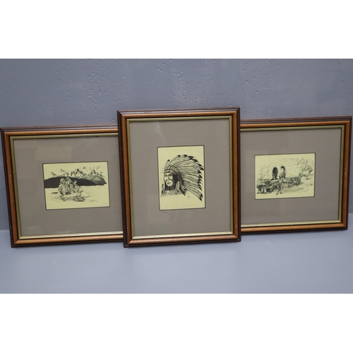 417 - A Mixed Selection To Includes Three Framed and Glazed Lithographs Depicting Native Americans, Large ... 