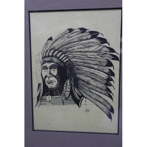 417 - A Mixed Selection To Includes Three Framed and Glazed Lithographs Depicting Native Americans, Large ... 