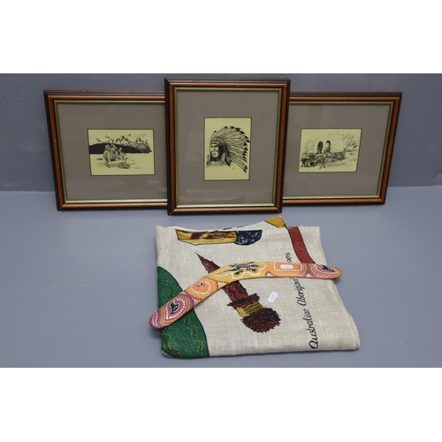 417 - A Mixed Selection To Includes Three Framed and Glazed Lithographs Depicting Native Americans, Large ... 