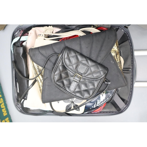 689 - Large Car Boot Lot including Pull Along Travel Case, Handbags, Automatic Rice Storage, Shoe Holder, ... 