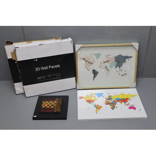 680 - Selection of Wall art including World Maps, 3D Wall Art and More