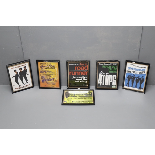 683 - A Selection of Six Framed and Glazed Northern Soul Promotional Posters, All Approx 10