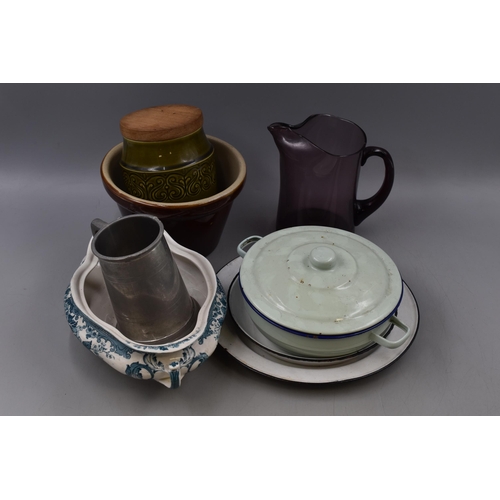 696 - A Mixed Selection To Include Irish Earthenware Kitchen Container, Pewter Tankard, Colwyn Dish and Mo... 