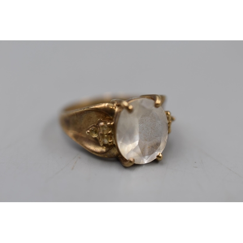 6 - Hallmarked Birmingham 375 (9ct) Gold Large Clear Stoned Ring (Size N) Complete with Presentation Box... 