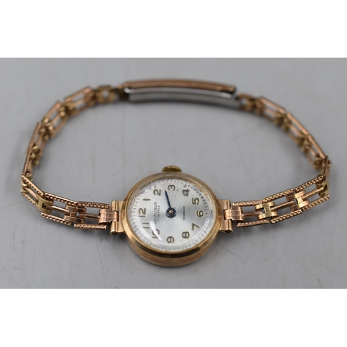 7 - A Vintage Ladies Excalibur 17 Jewels 9ct Gold Cased Watch, With Rolled Gold Strap.