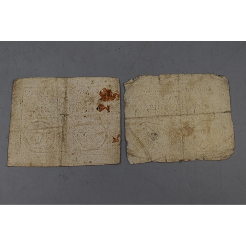 146 - Two Rare 18th Century Dix Sous (10 Sous) French Currency Bank Notes, Dated 1792 and 1793. French Rev... 