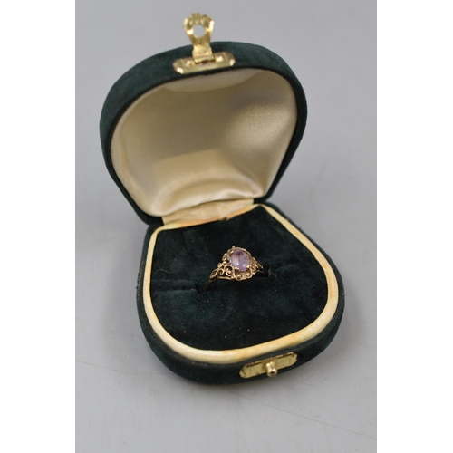 20 - Hallmarked Birmingham 375 Gold (9ct) Amethyst Stoned Ring (Size M) Complete with Presentation Box