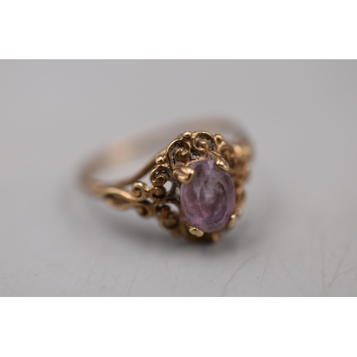 20 - Hallmarked Birmingham 375 Gold (9ct) Amethyst Stoned Ring (Size M) Complete with Presentation Box