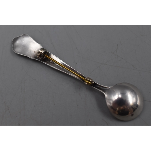 34 - An Antique Sterling Silver Condiment Spoon Brooch, With Presentation Box.