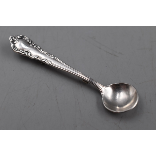 34 - An Antique Sterling Silver Condiment Spoon Brooch, With Presentation Box.