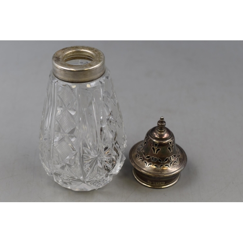 37 - Decorative Silver Hallmarked Cut Crystal Sugar Shaker approx. 6.5