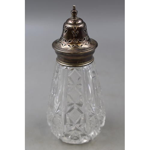 37 - Decorative Silver Hallmarked Cut Crystal Sugar Shaker approx. 6.5