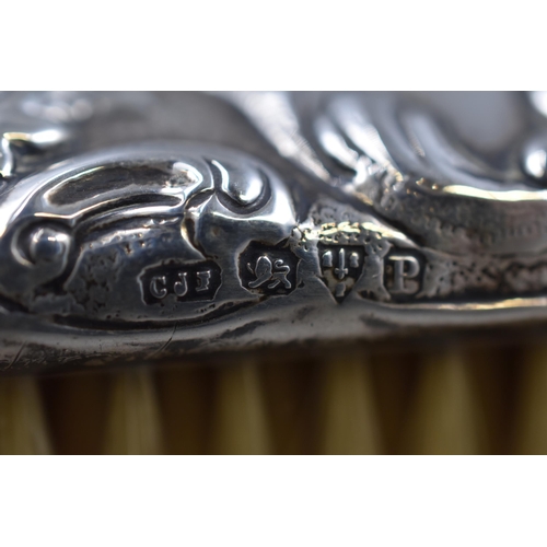 40 - Hallmarked Chester Silver Clothes Brush and a unmarked Cased Comb Possibly Silver