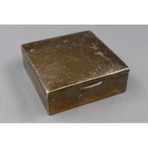 45 - Vintage unmarked Silver and Wood Lined Cigarette Case. Approx. 9.5cm x 9.5cm x 3cm