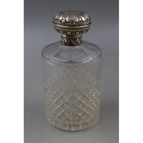 46 - Vintage Large Russian Silver Topped Cut Glass Scent Bottle Stamped 84. Approx. 6