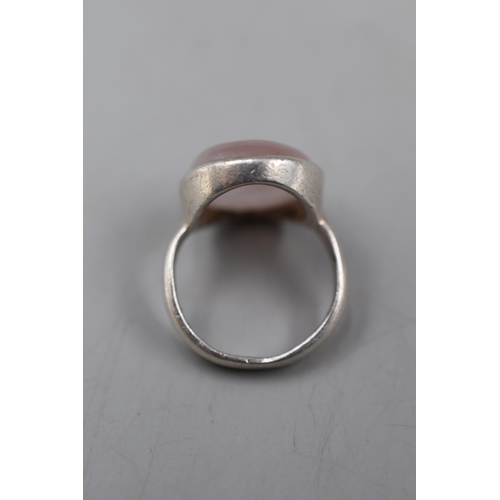 50 - Silver Pink Stoned Ring (Size Q-R). (unmarked)