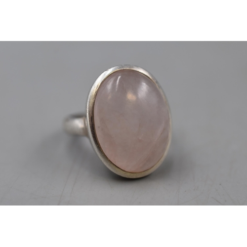 50 - Silver Pink Stoned Ring (Size Q-R). (unmarked)