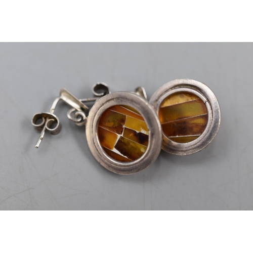 57 - A Pair of 925. Silver Amber Earrings, In Presentation Box.