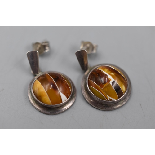 57 - A Pair of 925. Silver Amber Earrings, In Presentation Box.