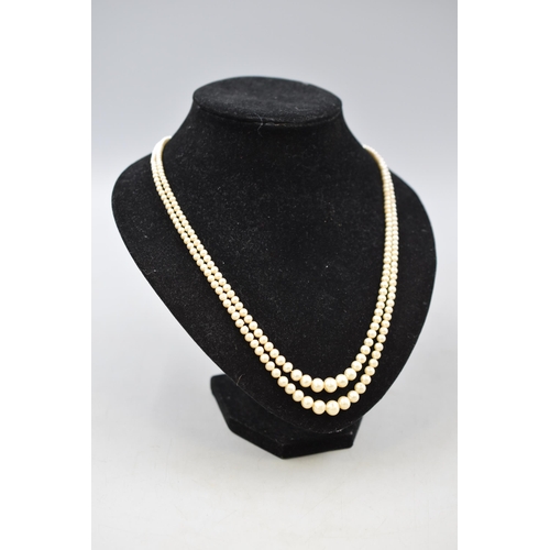 58 - Graduated Pearl 2 String Necklace with Sterling Silver Clasp