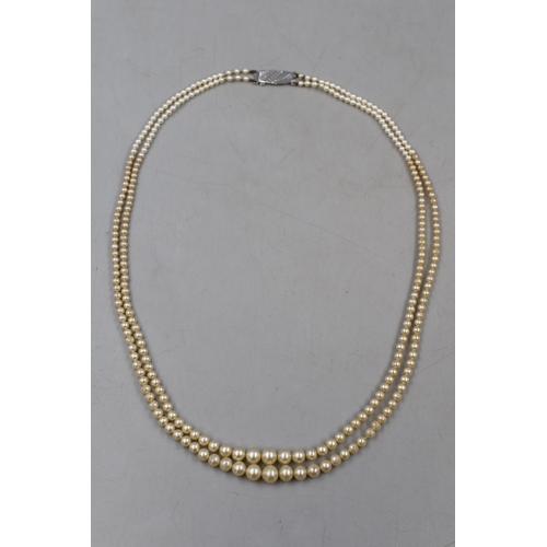 58 - Graduated Pearl 2 String Necklace with Sterling Silver Clasp