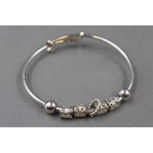 62 - Silver 925 Adjustable Bangle Complete with 5 Charms