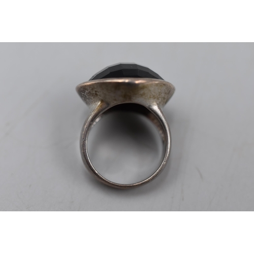 68 - Chunky Silver 925 Black Stoned Ring. Size O