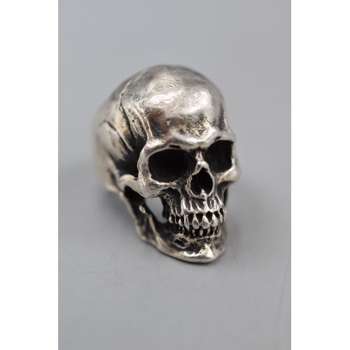 73 - Heavy Chunky Silver 925 Skull Ring. Size W