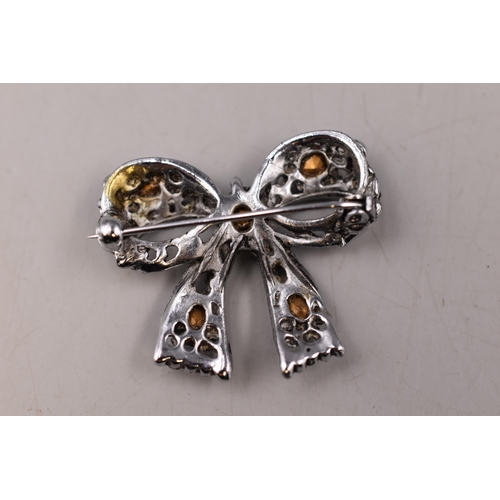 95 - Sterling Silver Bow Brooch with Turquoise Stones Complete with Presentation Box