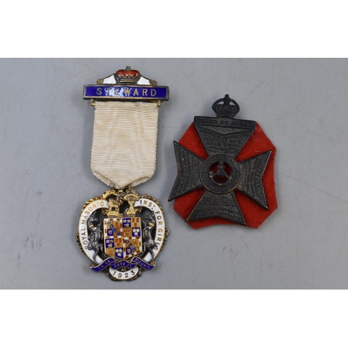 182 - Two Medals, includes 1923 Hallmarked Silver & Enamel Royal Masonic Medal for the Institute for G... 