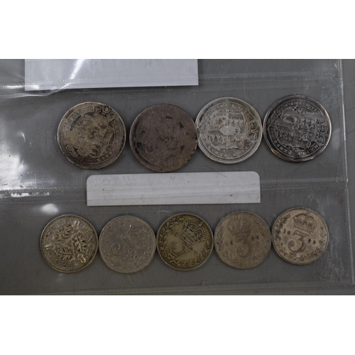 185 - Four George III Sixpence 1816 (3), 1818 and Five George V 3d Coins 1920 to 1931