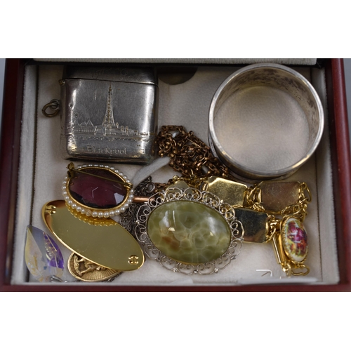 186 - Mixed Selection including Silver Napkin Ring, Jewellery and Vesta Case