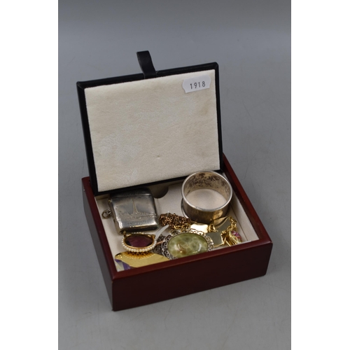 186 - Mixed Selection including Silver Napkin Ring, Jewellery and Vesta Case