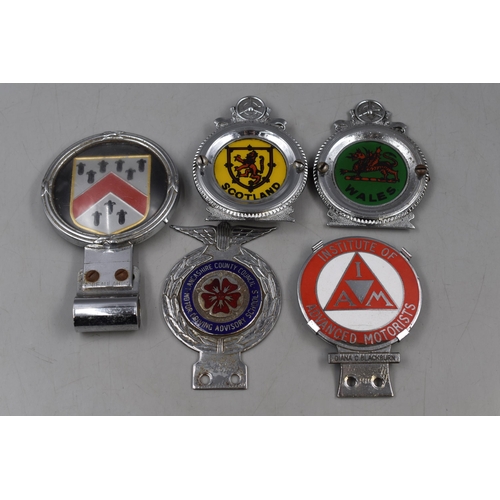 106 - Selection of 5 Vintage Car Badges including Institute of Advanced Motorists