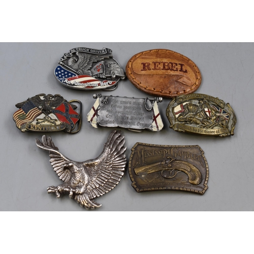 207 - A Selection of Seven Belt Buckles. Includes 'Mississippi Gambler', 'English By The Grace of God', Am... 