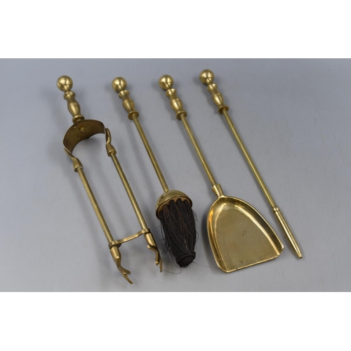 328 - A Four Piece Brass Fire Companion Set, On Stand. Approx 16