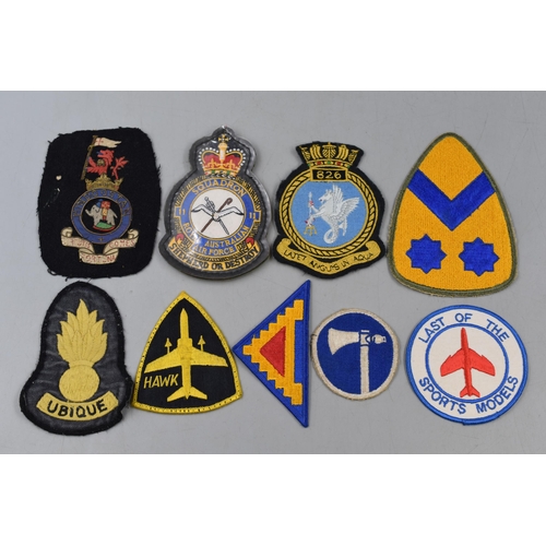 133 - Selection of 9 Military Patch Badges including Royal Australian Air Force, Royal Air Force and More